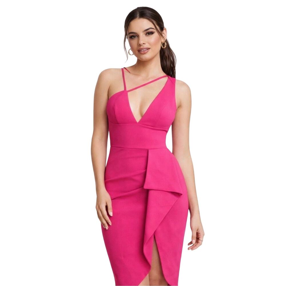 Lavish Alice NWT Fuchsia Pink One Shoulder Midi Dress Sz 10 Cocktail Party
